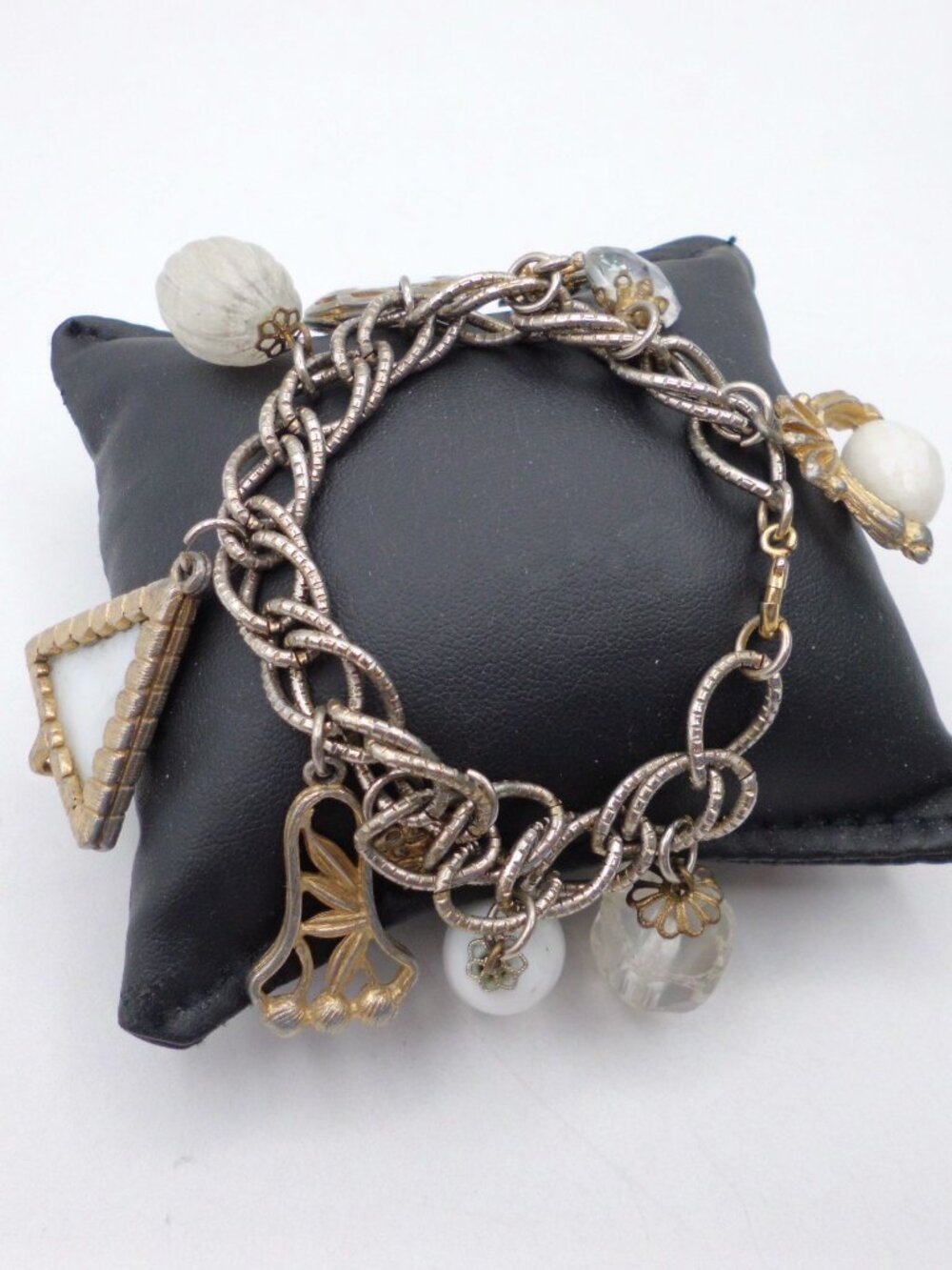 Vtg Chunky Silver Tone Charm Bracelet Statement Multi Charm Chain